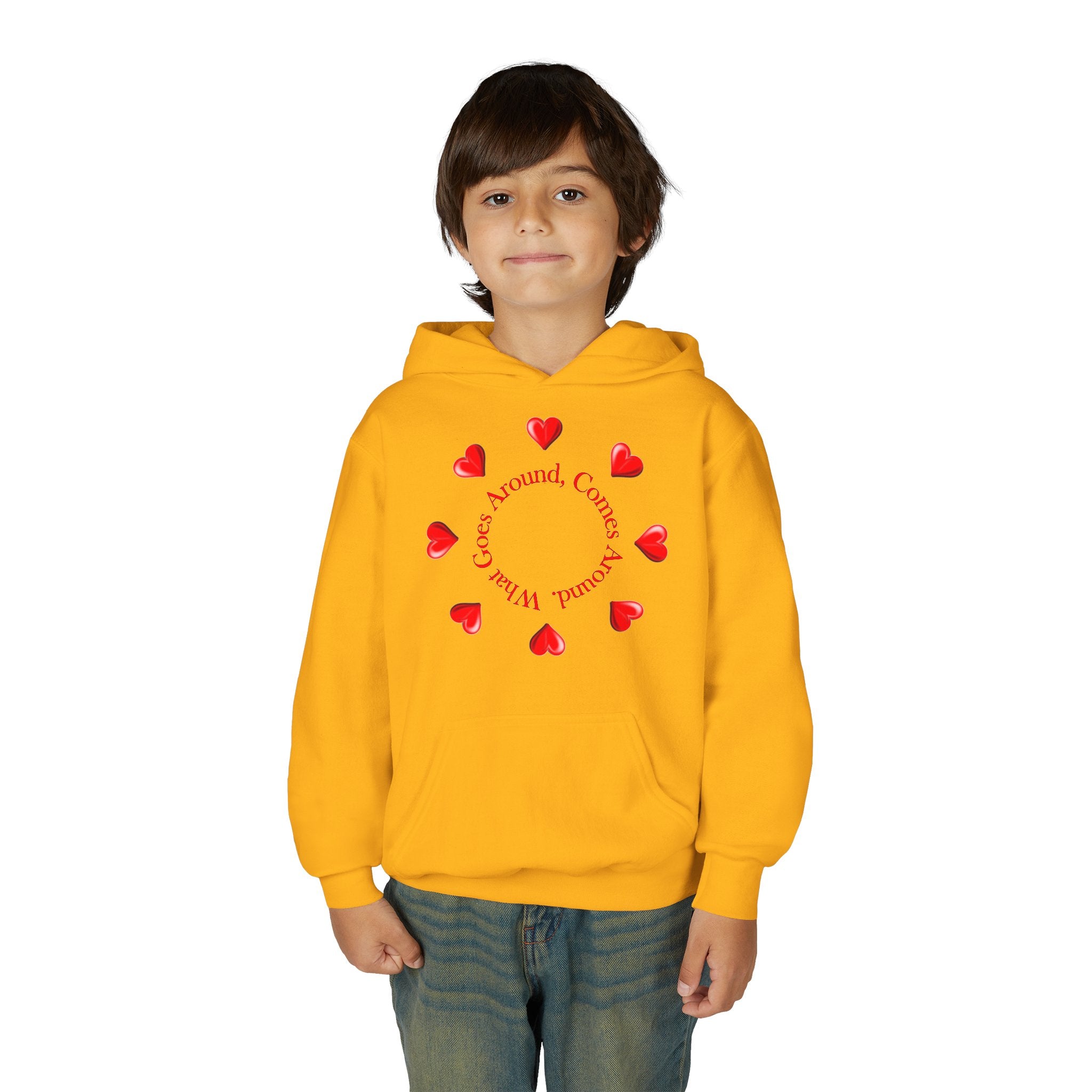 Youth Hoodie — "It's A Kidzz World" Colorful Earth & Hearts Charity Design