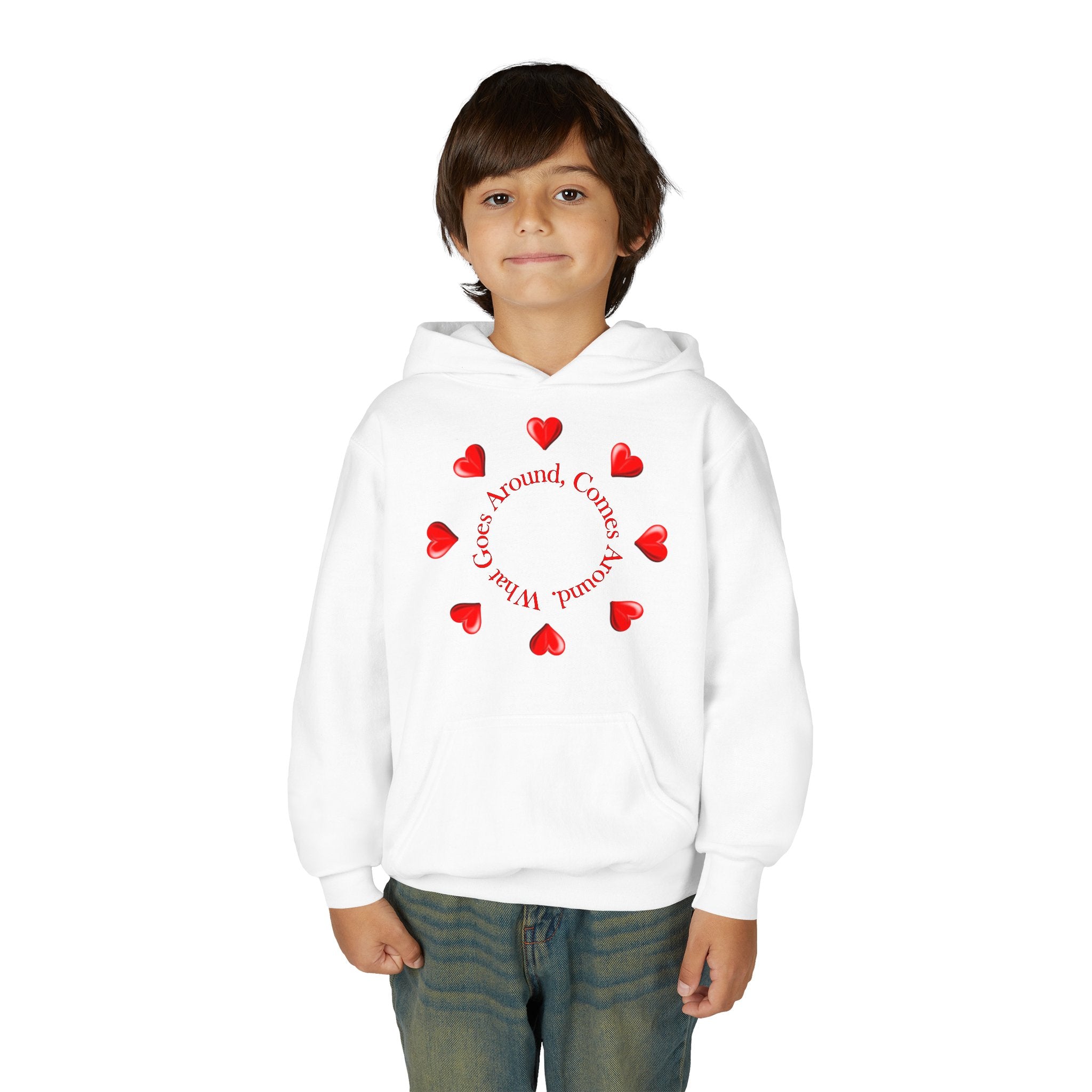 Youth Hoodie — "It's A Kidzz World" Colorful Earth & Hearts Charity Design
