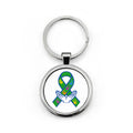 Mental Health Awareness Ribbon Keychain — Green Support Ribbon on Hands Stainless Steel