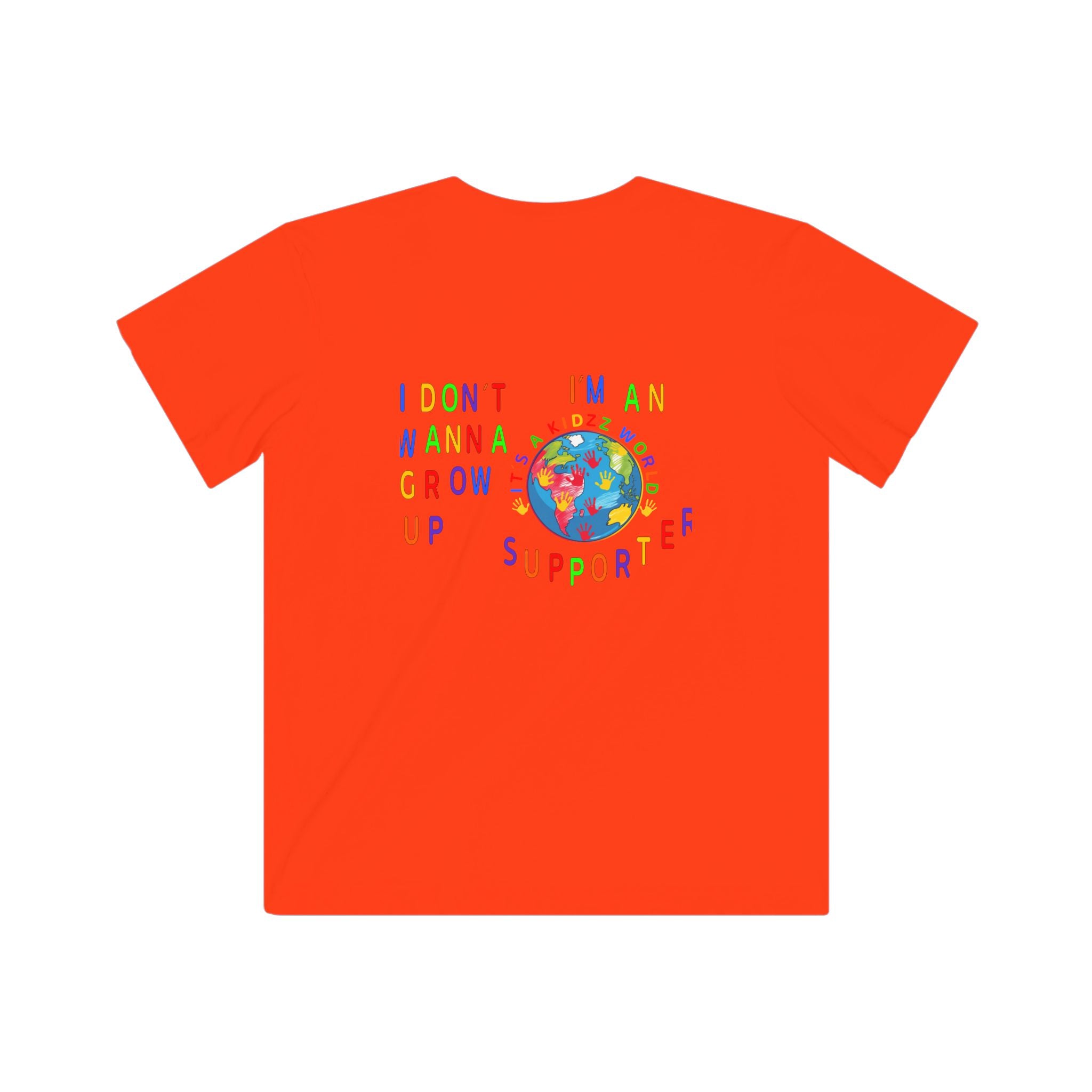 Kids Tee — "I Don’t Wanna Grow Up" Colorful Kidzz World Supporter Shirt