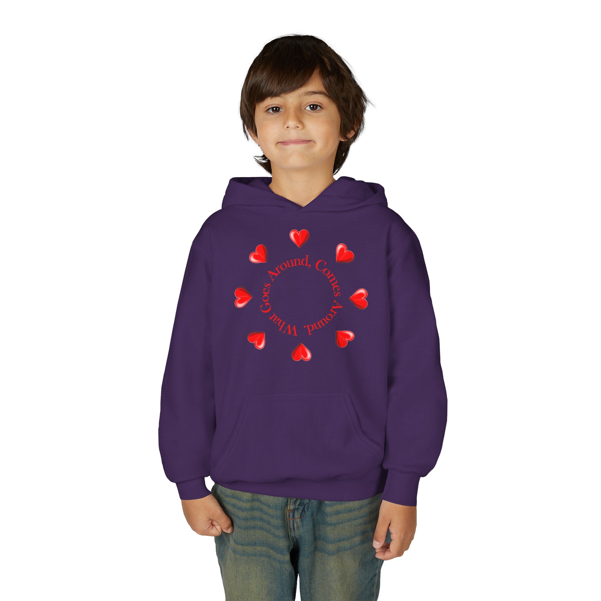 Youth Hoodie — "It's A Kidzz World" Colorful Earth & Hearts Charity Design