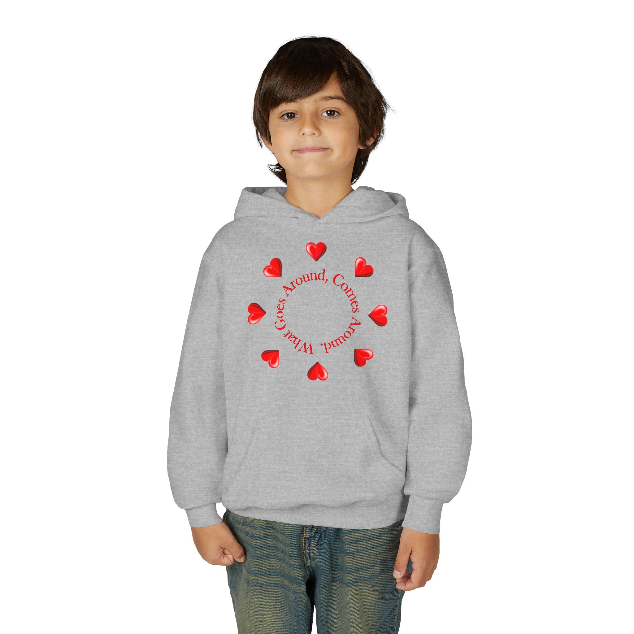 Youth Hoodie — "It's A Kidzz World" Colorful Earth & Hearts Charity Design