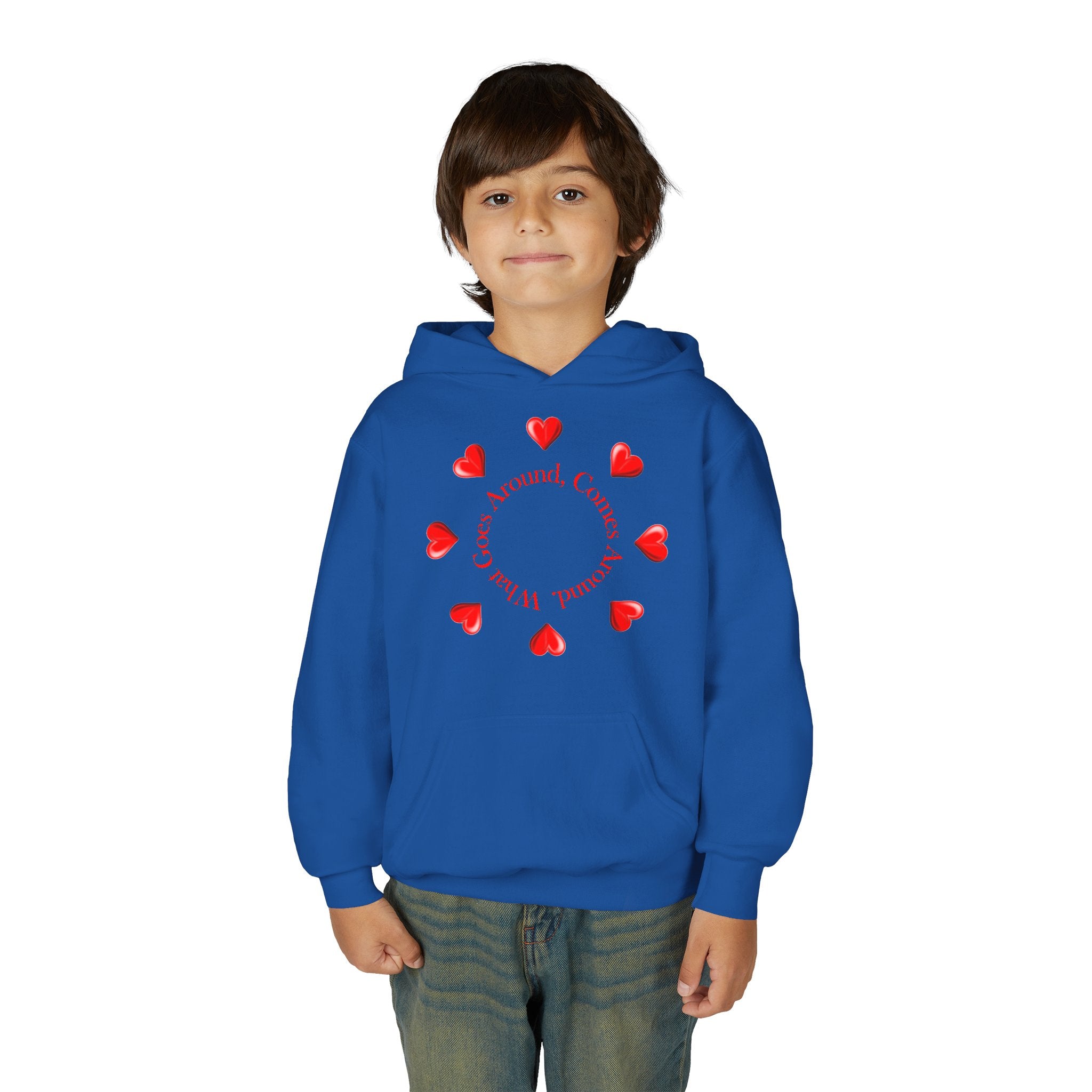 Youth Hoodie — "It's A Kidzz World" Colorful Earth & Hearts Charity Design