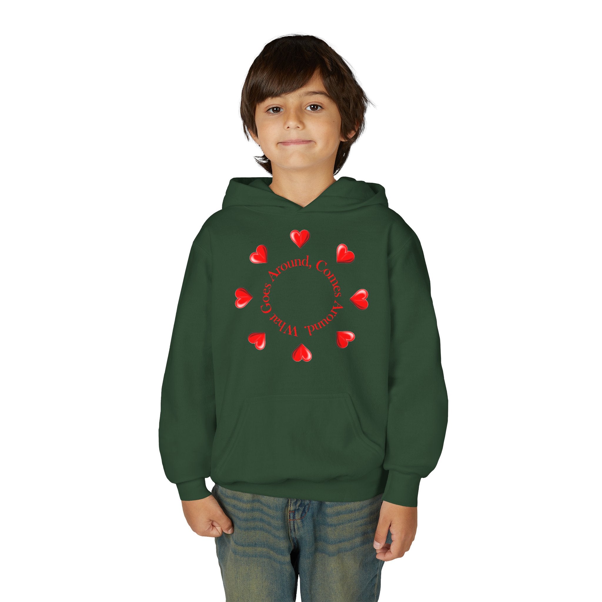 Youth Hoodie — "It's A Kidzz World" Colorful Earth & Hearts Charity Design