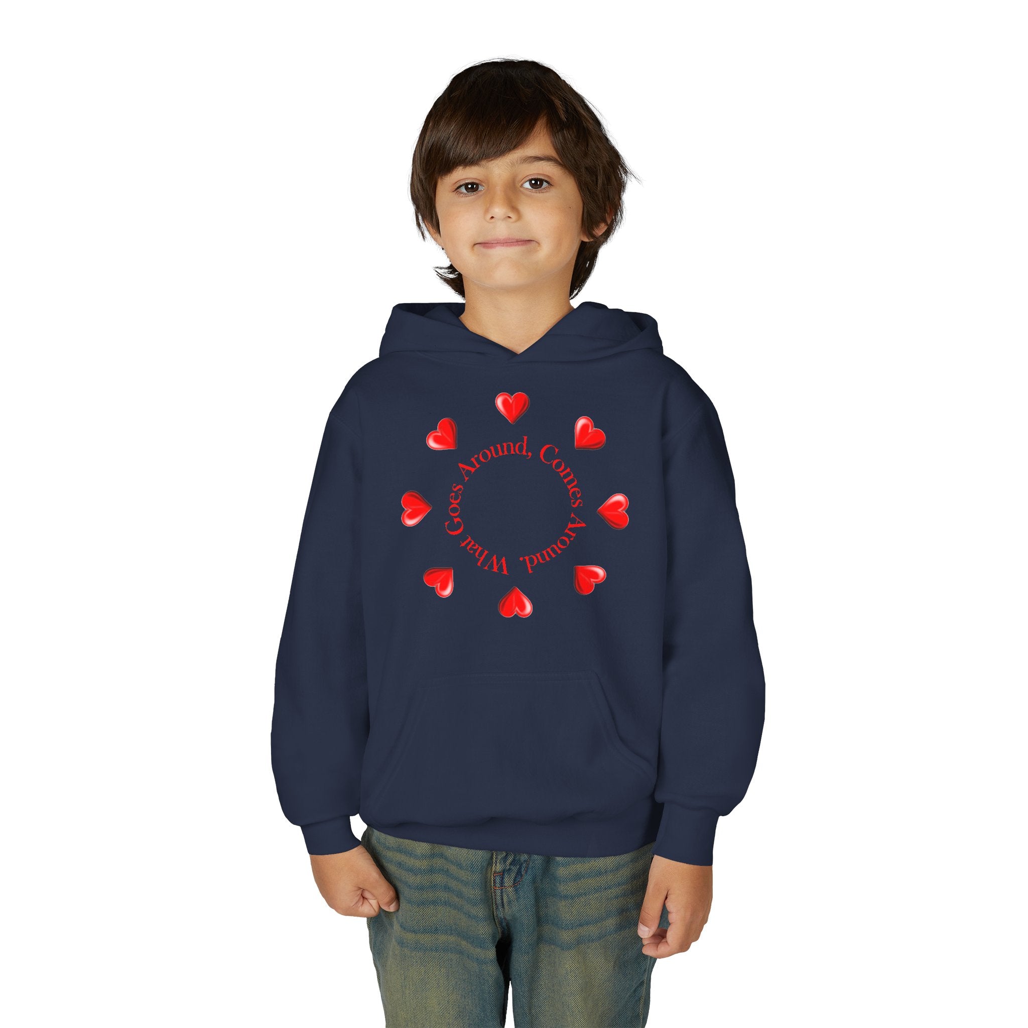 Youth Hoodie — "It's A Kidzz World" Colorful Earth & Hearts Charity Design